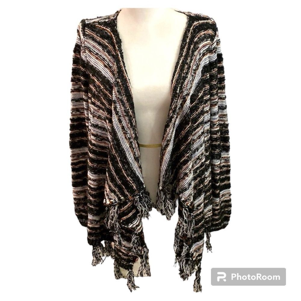 Black White Rust Nubby Knit Sweater Cape 62 Cotton 39 Acrylic Brand New